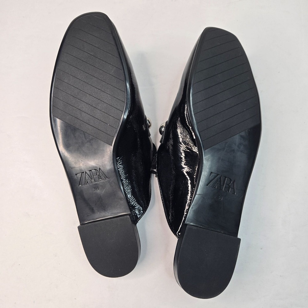 Zara Square Toe Mule Shoes Size 6 Patent Leather Studded Slip On Preppy Loafers - Picture 6 of 12